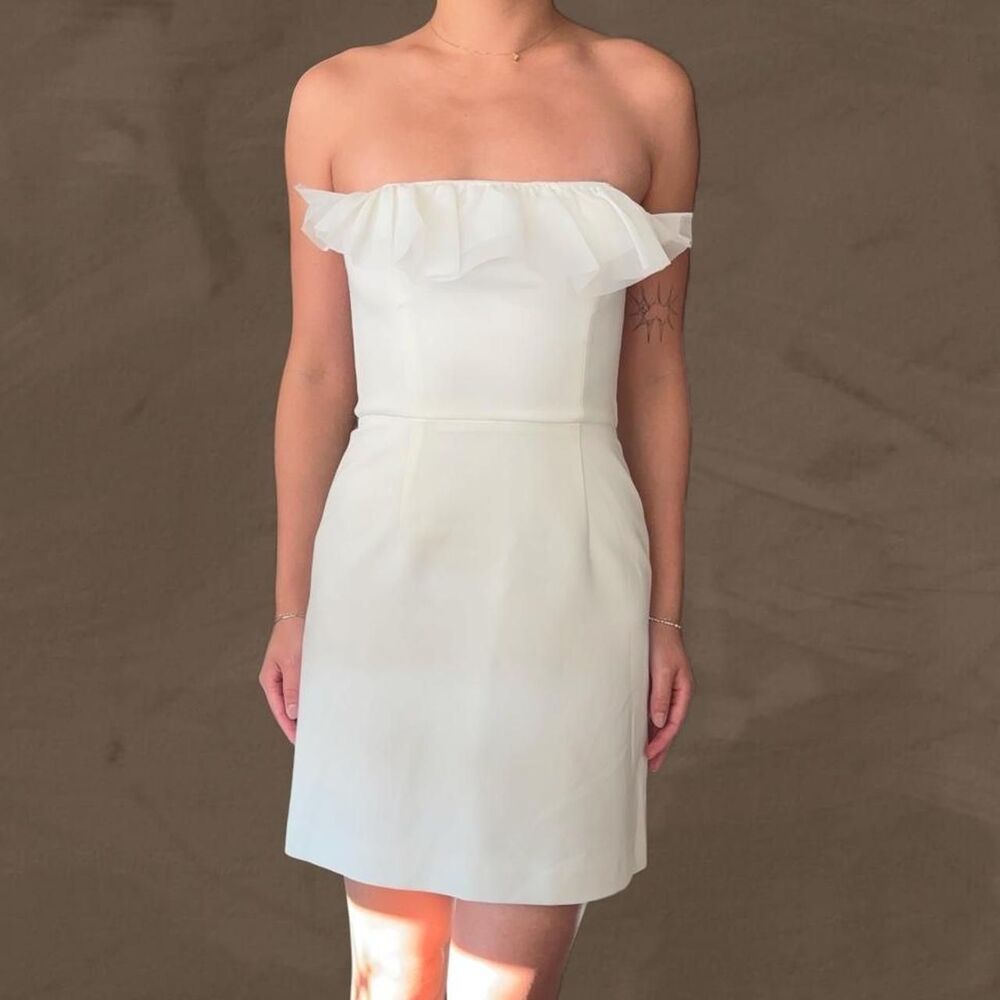 French Connection white strapless mini dress bridal organza size 2